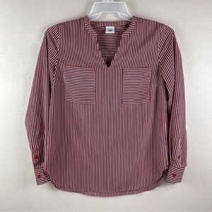 Cabi Red White Blue Stripe V-Neck Long Sleeve Top Small blouse career fall